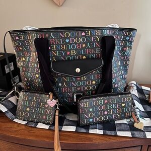 SOLD-RARE Dooney and Bourke rainbow monogram go 2 tote set